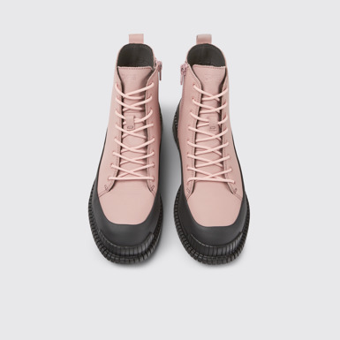 Pix Botas rosas y negras de piel con agujetas  para mujer