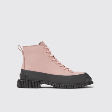 Pix Botas rosas y negras de piel con agujetas  para mujer