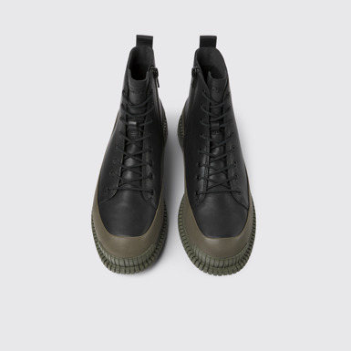 Overhead view of Pix Black and green leather ankle boots for women