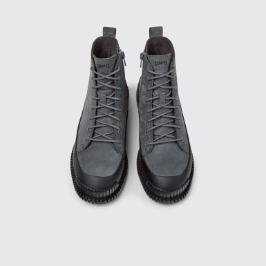 Overhead view of Pix Gray Nubuck and Leather Ankle Boots for Women.