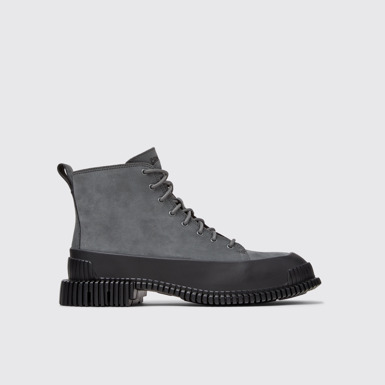 Side view of Pix Gray Nubuck and Leather Ankle Boots for Women.