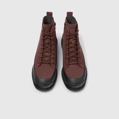 Overhead view of Pix Burgundy Nubuck and Leather Ankle Boots for Women.