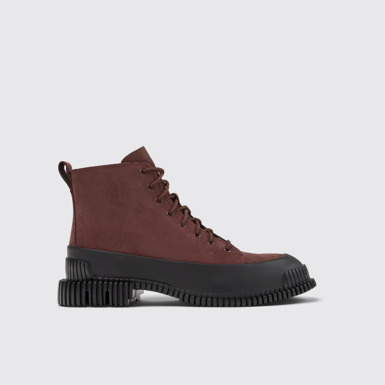 Side view of Pix Burgundy Nubuck and Leather Ankle Boots for Women.