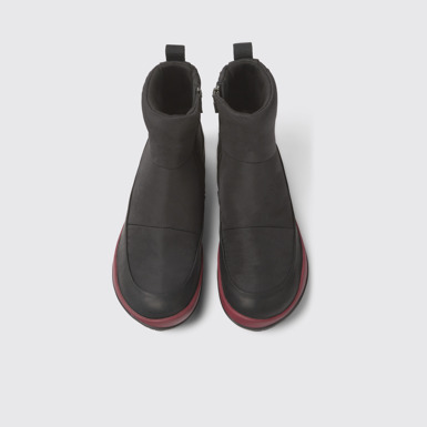 Overhead view of Peu Pista Black recycled PET and leather boots for women