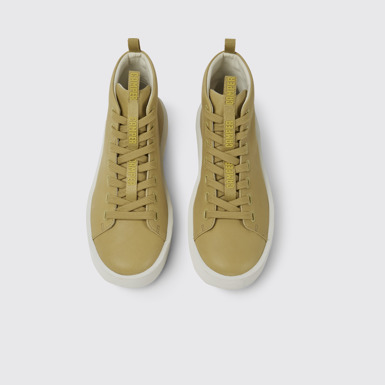 Overhead view of Courb Beige leather ankle boots for women