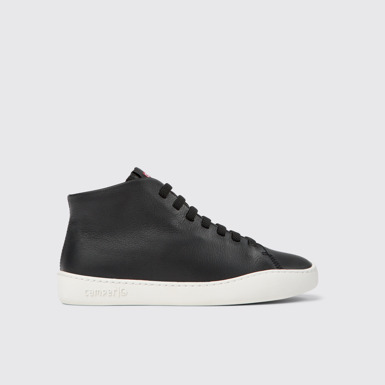 Side view of Peu Touring Black leather sneakers for women