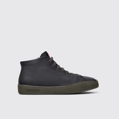 Side view of Peu Touring Black Leather Sneaker Booties for Women.