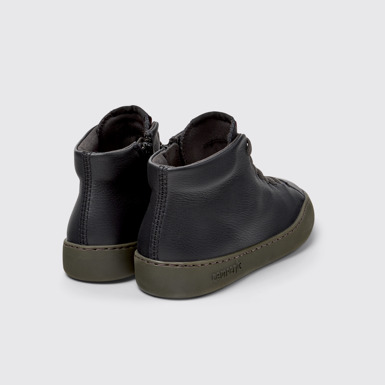 Back view of Peu Touring Black Leather Sneaker Booties for Women.