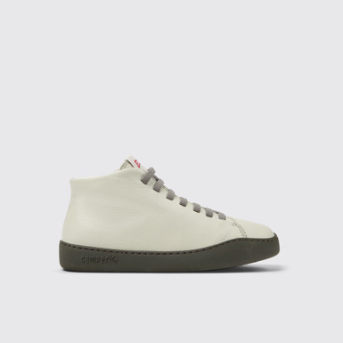 Side view of Peu Touring Gray Leather Sneaker Booties for Women.