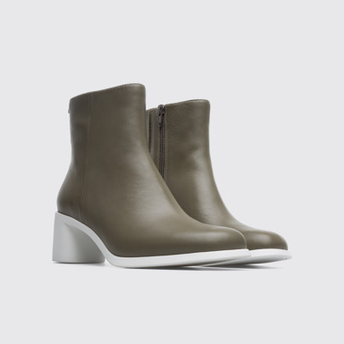 Front view of Meda Grey green zip up ankle boot for women