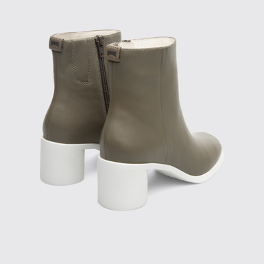 Back view of Meda Grey green zip up ankle boot for women