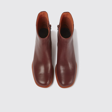 Overhead view of Meda Burgundy leather boots for women