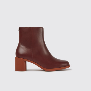 Side view of Meda Burgundy leather boots for women