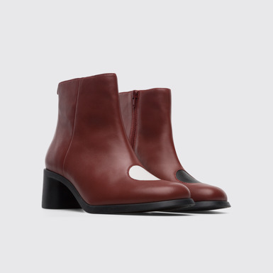 Front view of Twins Multi-colored zip up ankle boot for women