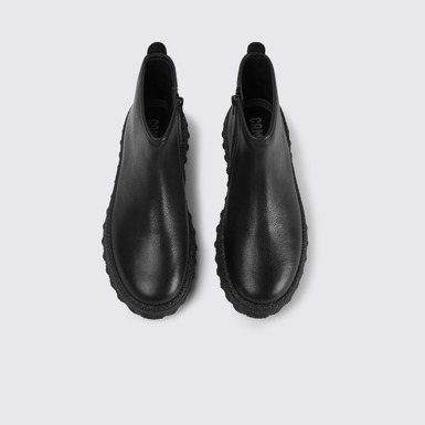Overhead view of Ground Women's black ankle boot with zip