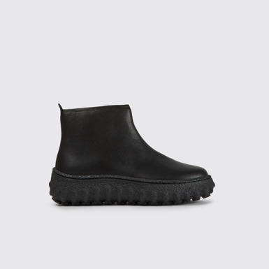 Side view of Ground Women's black ankle boot with zip