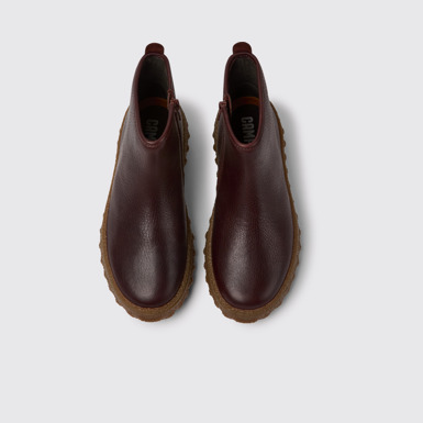 Overhead view of Ground Burgundy leather ankle boots