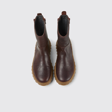 Overhead view of Ground Burgundy leather boots for women