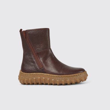 Side view of Ground Burgundy leather boots for women