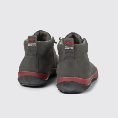 Back view of Peu Pista Gray and black leather sneakers for women