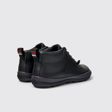 Back view of Peu Pista Black Leather and Textile Ankle Boots for Women