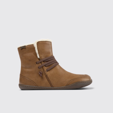 Side view of Peu Brown leather ankle boots for women