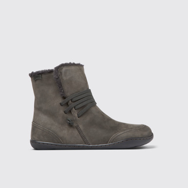 Side view of Peu Gray leather ankle boots for women
