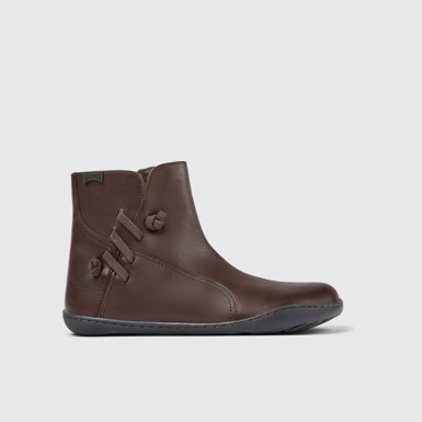 Side view of Peu Brown leather ankle boots for women