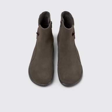 Overhead view of Peu Gray nubuck ankle boots for women