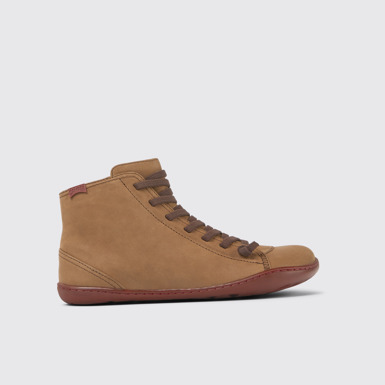Side view of Peu Brown leather ankle boots for women