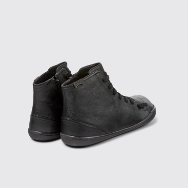 Back view of Peu Black Leather Mid Boots for Women.