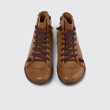 Overhead view of Peu Brown leather ankle boots for women
