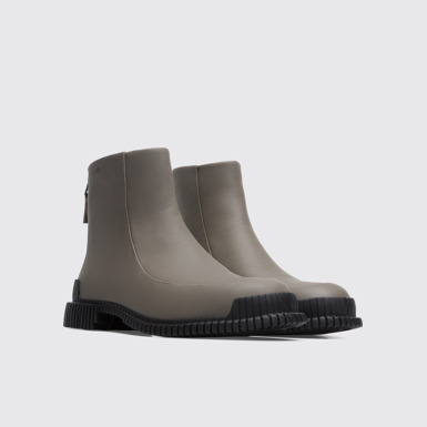 Front view of Pix Grey green zip-up ankle boot for women