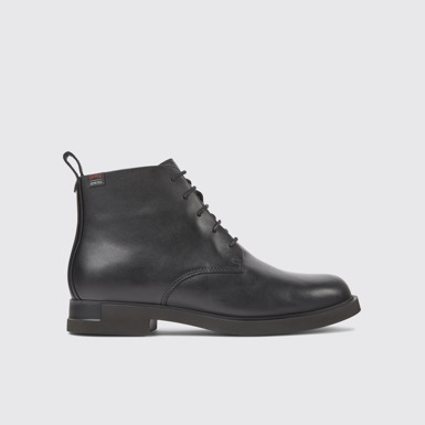 Side view of Iman Women's black lace up ankle boot