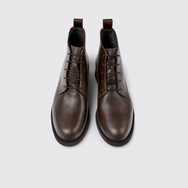 Overhead view of Iman Brown leather ankle boots