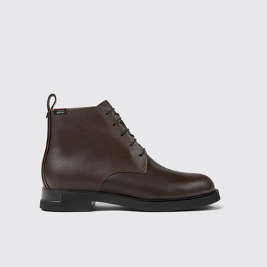 Side view of Iman Brown leather ankle boots