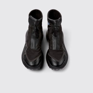 Overhead view of CRCLR Women's black ankle boots with ePE membrane