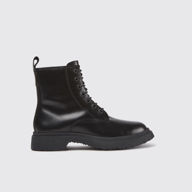 Side view of Walden Black leather lace-up boots for women