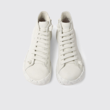 Overhead view of Peu Stadium White non-dyed leather sneakers for women
