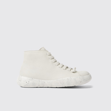 Side view of Peu Stadium White non-dyed leather sneakers for women