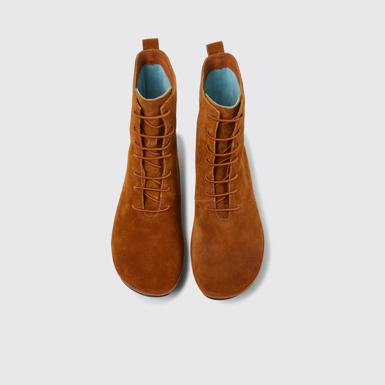 Overhead view of Right Brown suede ankle boots
