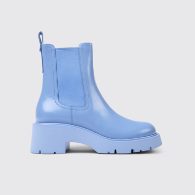 Side view of Milah Blue leather Chelsea boots for women