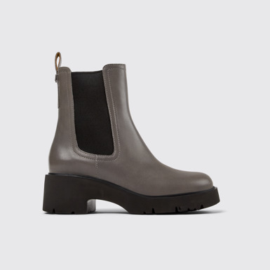 Side view of Milah Gray Leather Ankle Boots for Women
