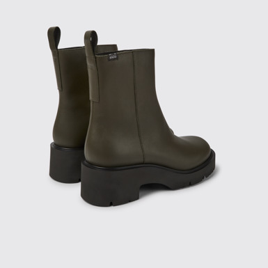 Back view of Milah Green leather zip boots for women