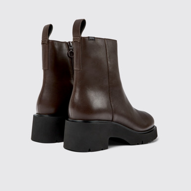 Back view of Milah Brown leather zip boots for women