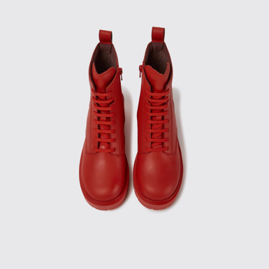 Overhead view of Milah Red lace-up boots for women