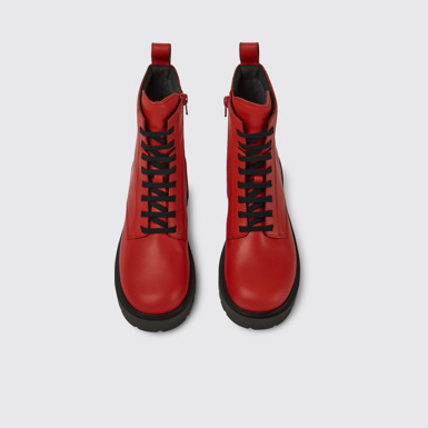 Overhead view of Milah Red lace-up boots for women