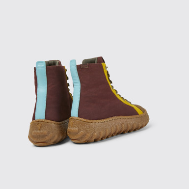 Back view of Ground Burgundy and yellow ankle boots