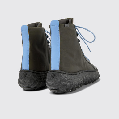 Back view of Ground Dark green textile and leather ankle boots for women