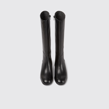 Overhead view of Katie Black leather boots with heels